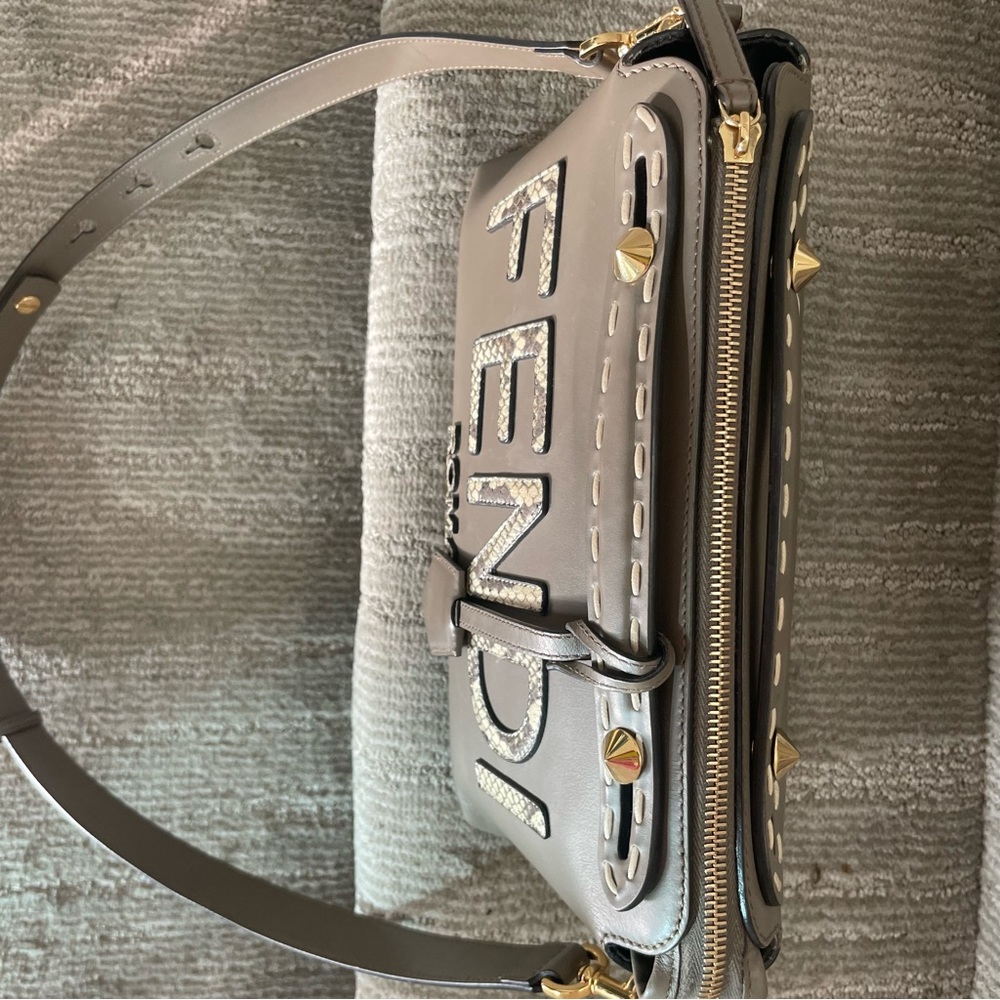 Fendi By The Way Medium Grey Leather & Python-Look Elaphe Boston Bag - Picture 3 of 14